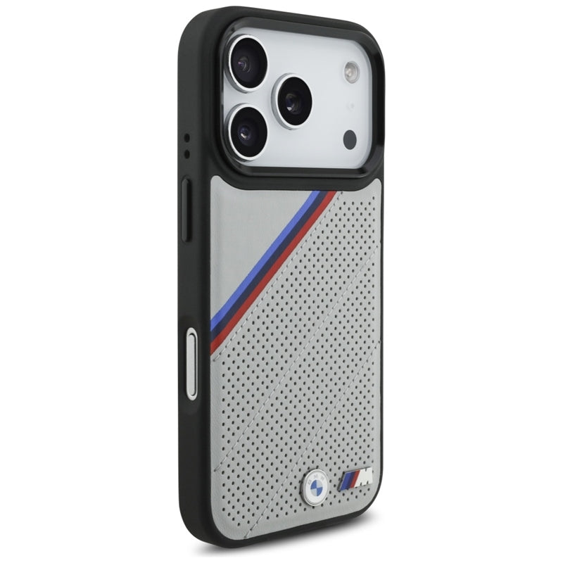 BMW M Tricolor Metal Logo MagSafe dėklas - iPhone 17 Pro (Pilkas)