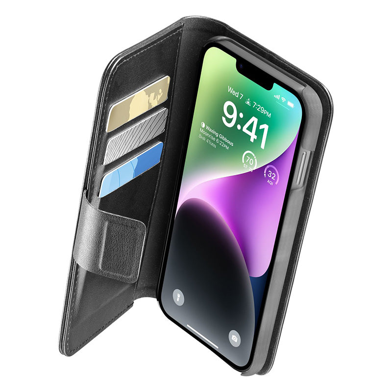 Cellularline Book Agenda – „iPhone 14“ dėklas su „MICROBAN“ danga (juodas)