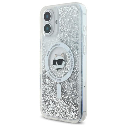 Karl Lagerfeld Liquid Glitter Choupette Head MagSafe - dėklas iPhone 16 (skaidrus)