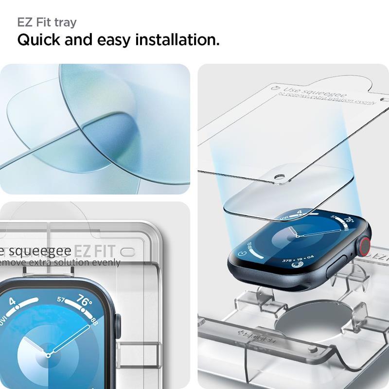 Spigen Elite Shield EZ Fit 2-Pack – hibridinis stiklo ekrano apsaugos rinkinys, skirtas Apple Watch 10 46 mm (skaidrus)
