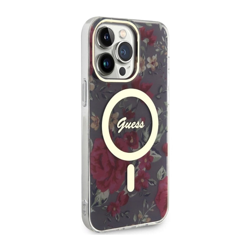 Guess Flower MagSafe - dėklas iPhone 14 Pro Max (žalias)