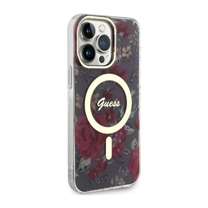 Guess Flower MagSafe - dėklas iPhone 14 Pro Max (žalias)