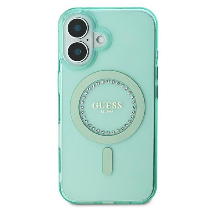 Guess IML Rhinestones MagSafe – dėklas, skirtas „iPhone 16“ (žalias)