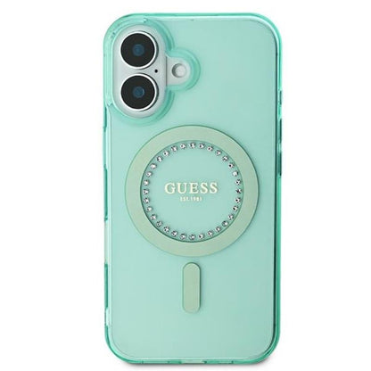 Guess IML Rhinestones MagSafe – dėklas, skirtas „iPhone 16“ (žalias)