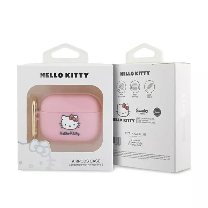 „Hello Kitty“ silikoninis 3D „Kitty Head“ dėklas, skirtas „AirPods Pro 2“ (rožinis)