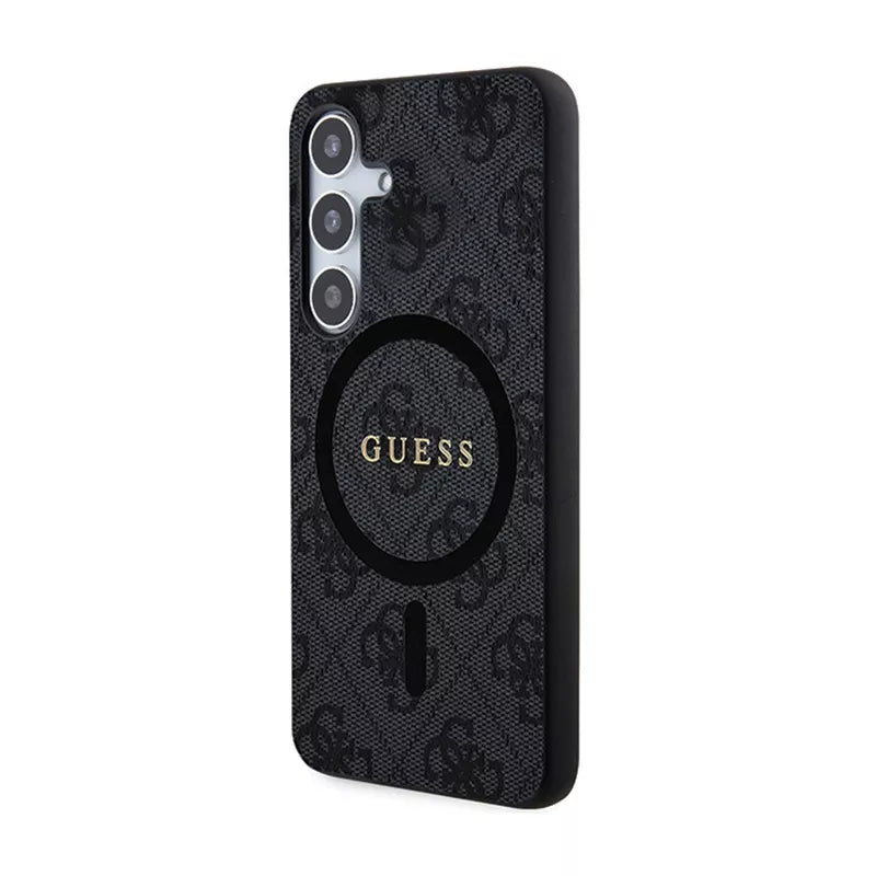Guess 4G Collection Leather Metal Logo MagSafe - Dėklas, skirtas Samsung Galaxy S24 (juodas)