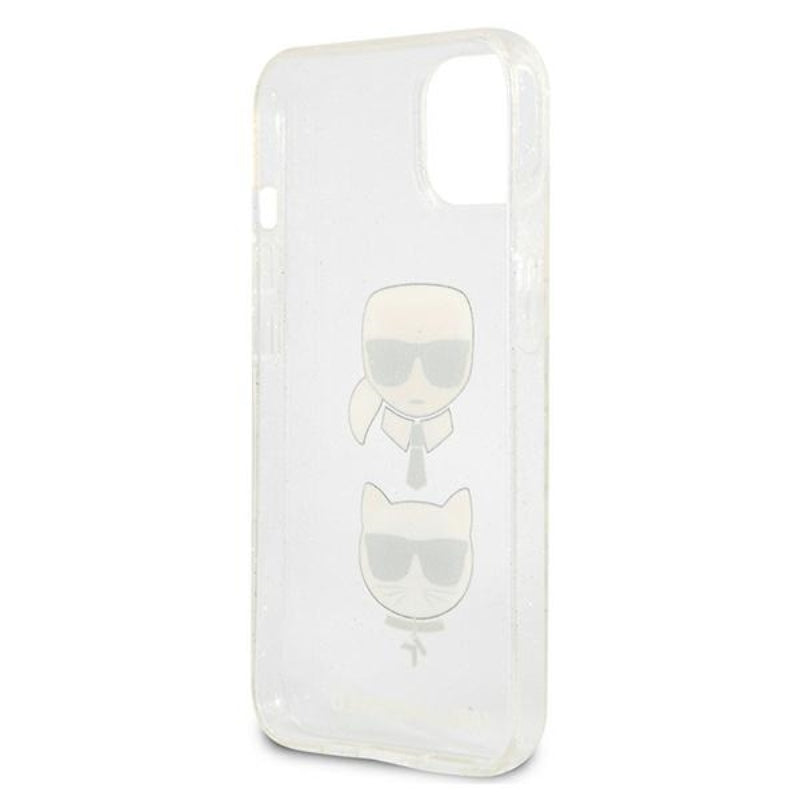 Karl Lagerfeld Glitter Karl & Choupette Head - dėklas skirtas iPhone 13 mini (Sidabro)