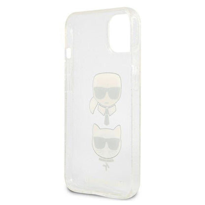 Karl Lagerfeld Glitter Karl & Choupette Head - dėklas skirtas iPhone 13 mini (Sidabro)