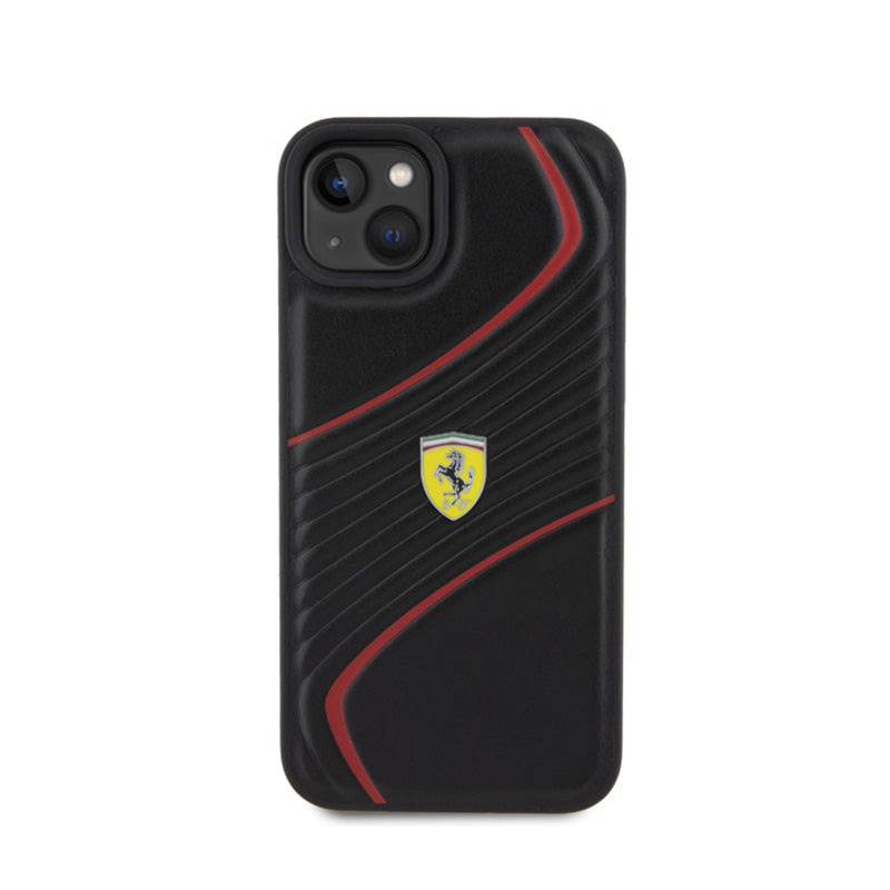 „Ferrari Twist Metal Logo“ – dėklas, skirtas „iPhone 15 Plus“ (juoda spalva)