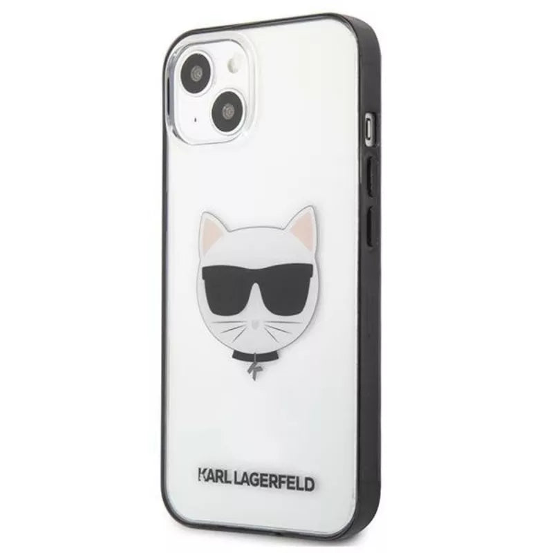 Karl Lagerfeld Choupette Head – dėklas, skirtas iPhone 13 mini (skaidrus / juodas rėmelis)