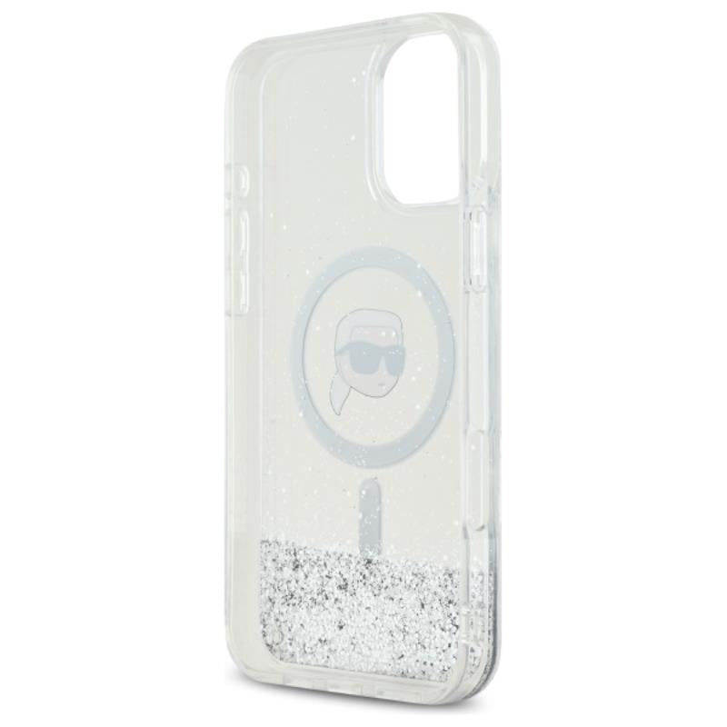 Karl Lagerfeld Liquid Glitter Karl Head MagSafe – dėklas iPhone 16 (skaidrus)
