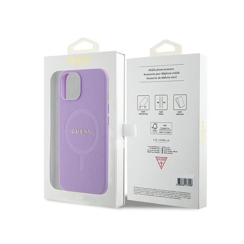 Guess Saffiano MagSafe - iPhone 15 dėklas (violetinis)