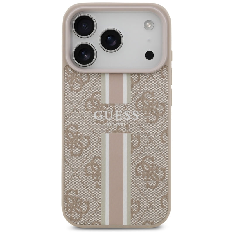 Guess 4G Printed Stripes MagSafe dėklas iPhone 17 Pro (rožinė)