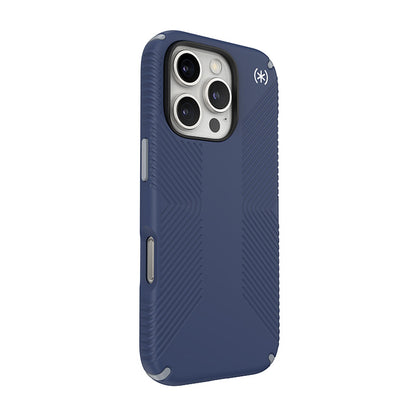 Speck Presidio2 Grip – dėklas, skirtas „iPhone 16 Pro“ (pakrantės mėlyna / dulkėta pilka / balta)