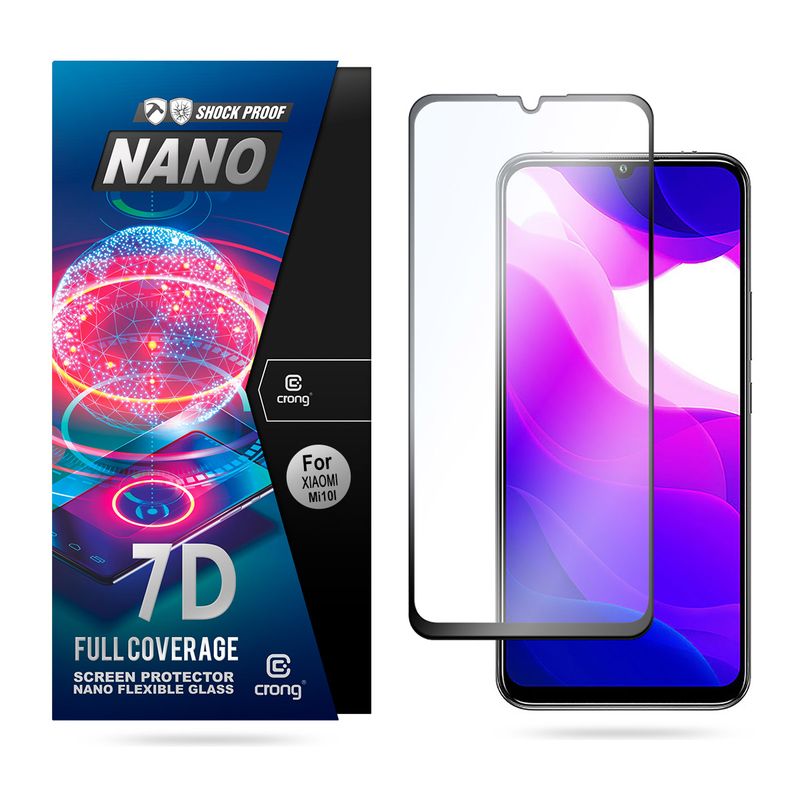 Crong 7D Nano lankstus stiklas – visą ekraną dengianti hibridinė ekrano apsauga 9H Xiaomi Mi 10 Lite