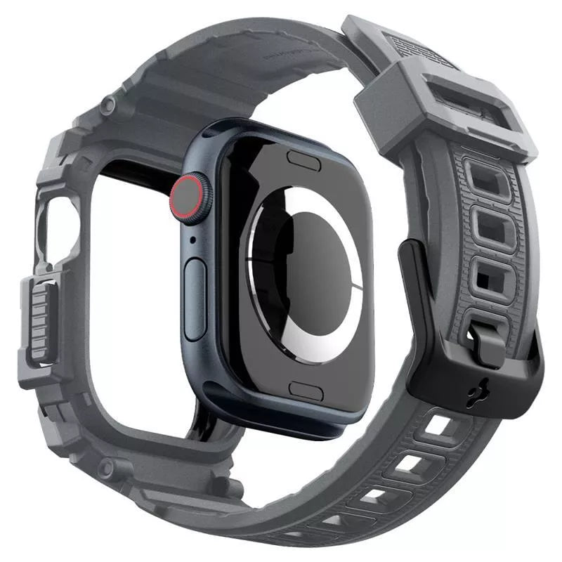Spigen Rugged Armor Pro – dirželis su dėklu, skirtas „Apple Watch 10“ 46 mm (tamsiai pilka)