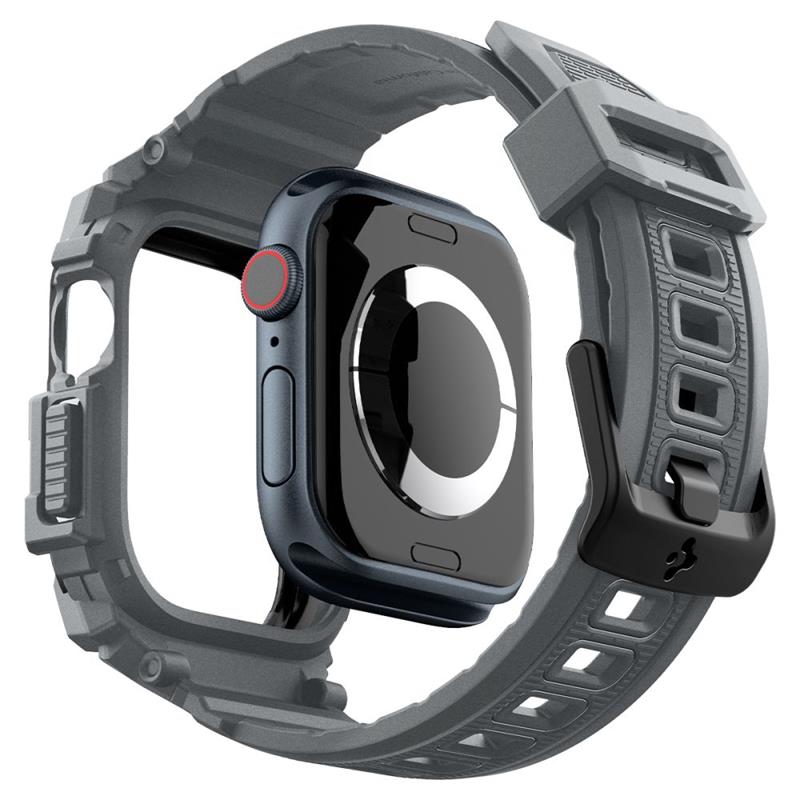 Spigen Rugged Armor Pro – dirželis su dėklu, skirtas „Apple Watch 10“ 46 mm (tamsiai pilka)