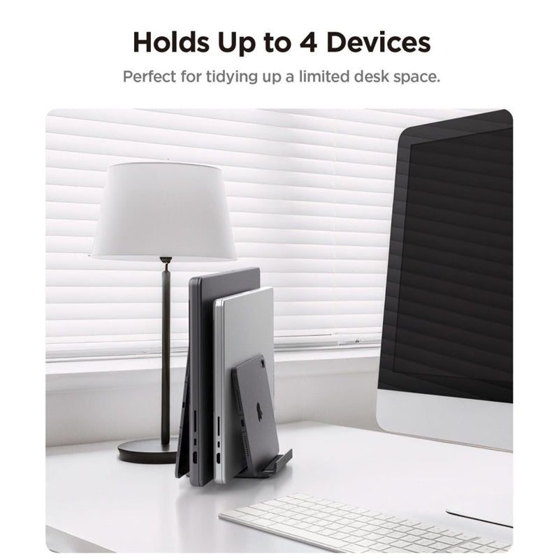 Spigen LD208S4 vertikalus nešiojamojo kompiuterio stovas – aliumininis organizatorius/stovas 4 įrenginiams (Space Gray)