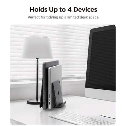 Spigen LD208S4 vertikalus nešiojamojo kompiuterio stovas – aliumininis organizatorius/stovas 4 įrenginiams (Space Gray)