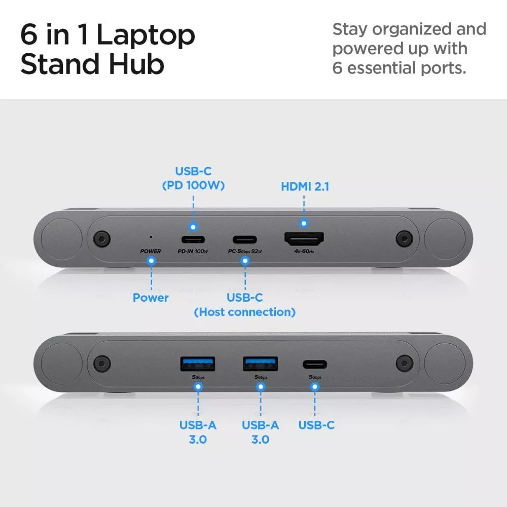 Spigen LD204H nešiojamo kompiuterio stovas su 6-in-1 šakote (Kosminė pilka)