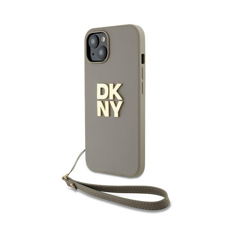 DKNY riešo dirželio logotipas - dėklas iPhone 15 Plus (smėlio spalvos)