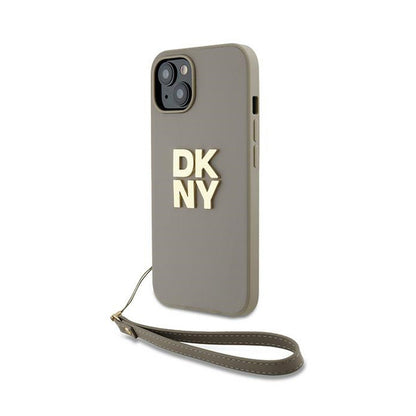 DKNY riešo dirželio logotipas - dėklas iPhone 15 Plus (smėlio spalvos)