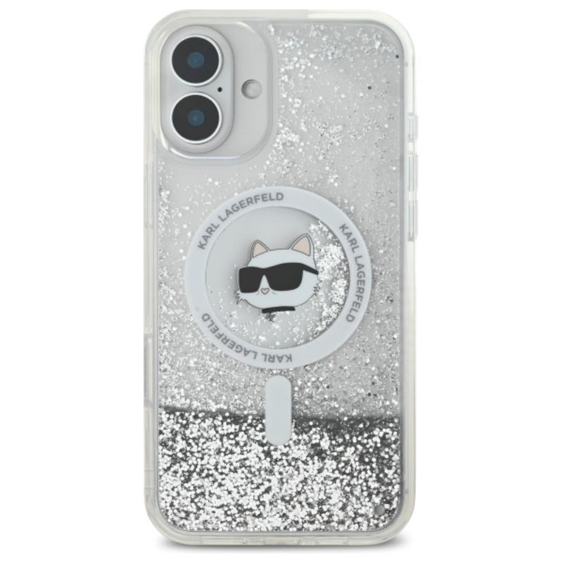 Karl Lagerfeld Liquid Glitter Choupette Head MagSafe - dėklas iPhone 16 (skaidrus)
