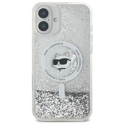 Karl Lagerfeld Liquid Glitter Choupette Head MagSafe - dėklas iPhone 16 (skaidrus)