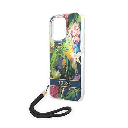 Guess Flower Cord – dėklas, skirtas „iPhone 14 Pro Max“ (mėlynas)
