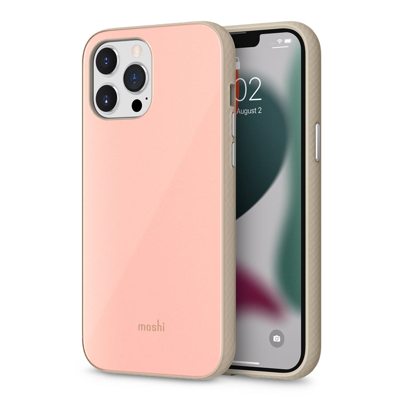 Moshi iGlaze - Premium Hybridinis dėklas, skirtas iPhone 13 Pro Max (su „SnapTo“ sistema) („Dahlia“ rausva)