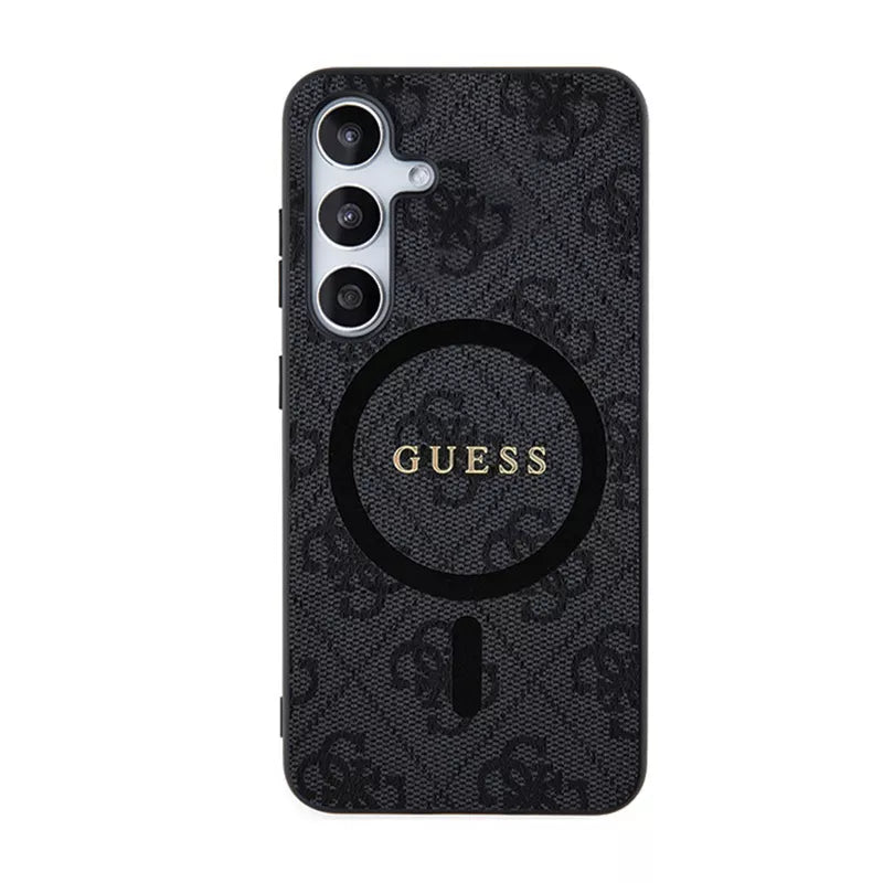 Guess 4G Collection Leather Metal Logo MagSafe - Dėklas, skirtas Samsung Galaxy S24 (juodas)
