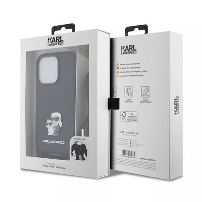 Karl Lagerfeld Crossbody Saffiano Metal Pin Karl & Choupette - iPhone 14 Pro dėklas (Juodas)