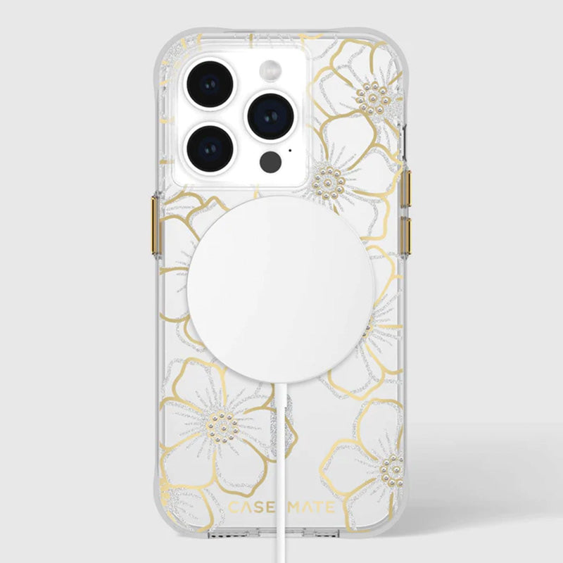 Case-Mate Floral Gems MagSafe – „iPhone 15 Pro“ dėklas (auksinis)