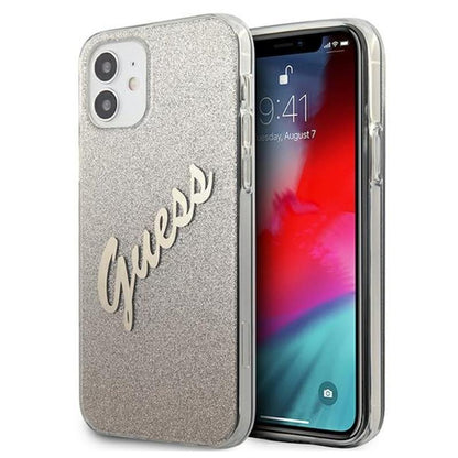 Guess Glitter Gradient Script – iPhone 12 mini dėklas (auksinis)