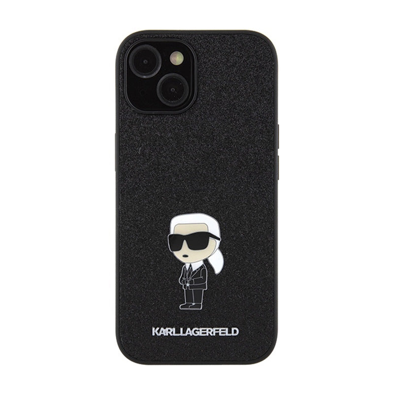Karl Lagerfeld Dėklas su pritvirtinta metaline Ikonik sagė ir blizgučiais – iPhone 15 / 14 / 13 (juoda)