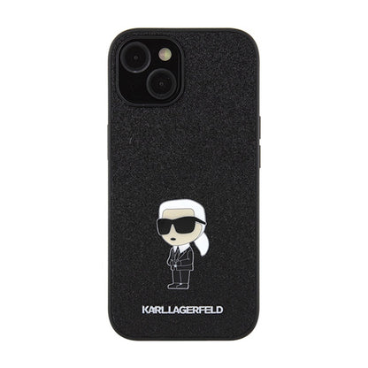 Karl Lagerfeld Dėklas su pritvirtinta metaline Ikonik sagė ir blizgučiais – iPhone 15 / 14 / 13 (juoda)