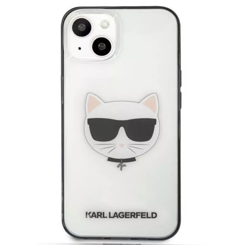 Karl Lagerfeld Choupette Head – dėklas, skirtas iPhone 13 mini (skaidrus / juodas rėmelis)