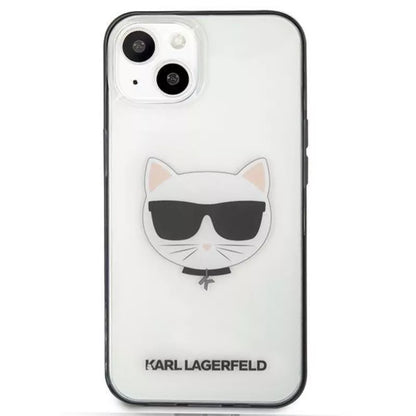Karl Lagerfeld Choupette Head – dėklas, skirtas iPhone 13 mini (skaidrus / juodas rėmelis)
