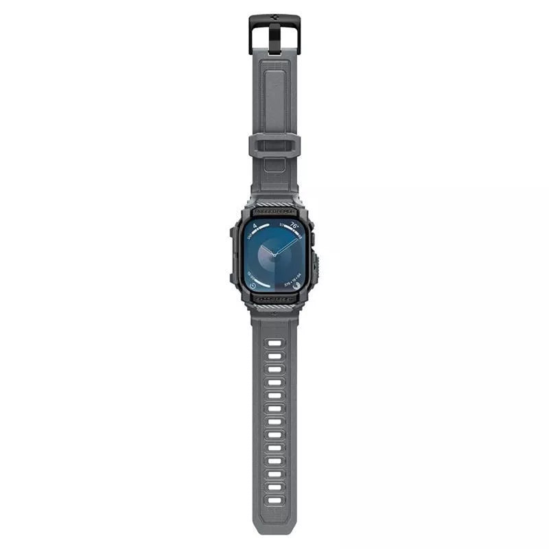 Spigen Rugged Armor Pro – dirželis su dėklu, skirtas „Apple Watch 10“ 46 mm (tamsiai pilka)
