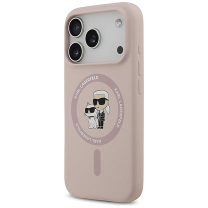 Karl Lagerfeld Silikoninis dėklas su Karl & Choupette žiedu MagSafe iPhone 17 Pro (rožinis)
