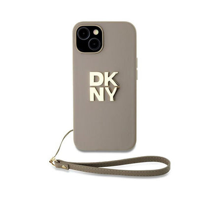 DKNY riešo dirželio logotipas - dėklas iPhone 15 Plus (smėlio spalvos)