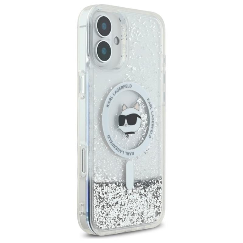 Karl Lagerfeld Liquid Glitter Choupette Head MagSafe - dėklas iPhone 16 (skaidrus)