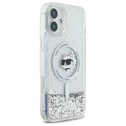 Karl Lagerfeld Liquid Glitter Choupette Head MagSafe - dėklas iPhone 16 (skaidrus)