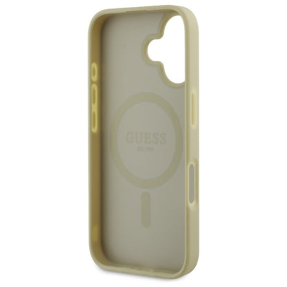 Guess Saffiano Peony Classic Logo MagSafe - dėklas skirtas iPhone 16 (auksinis)