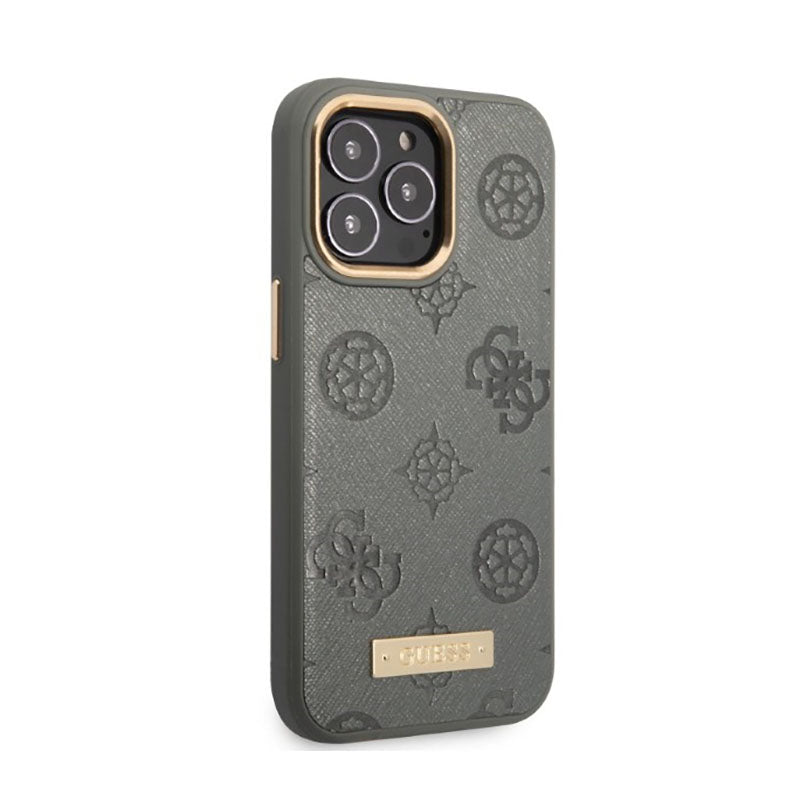 Guess Peony Logo Plate MagSafe – dėklas iPhone 13 Pro (pilkas)