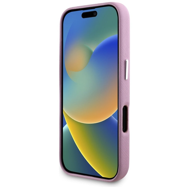 Karl Lagerfeld Saffiano Pilnai Apgaubtas Išilgintas Metalinis Logotipas MagSafe – Dėklas skirtas iPhone 16 (rožinis)