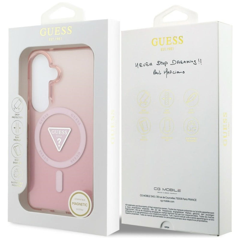 Guess IML Gradient Triangle MagSafe dėklas – Samsung Galaxy S26 (Rožinis)