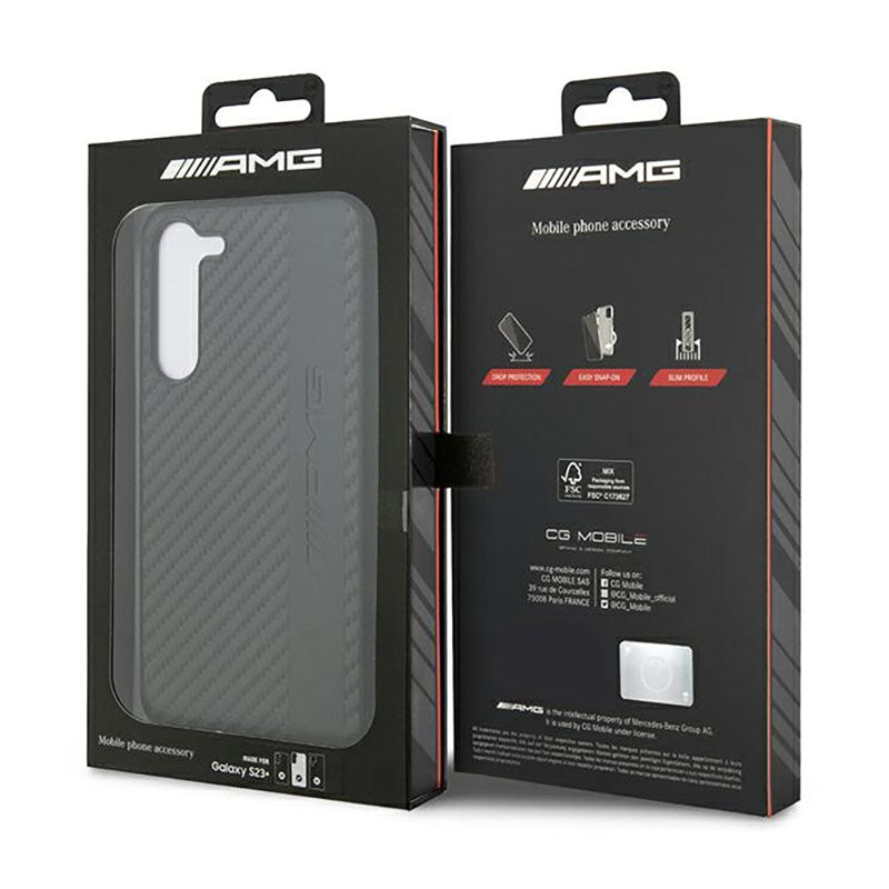 AMG Carbon Stripe & Embossed – dėklas, skirtas „Samsung Galaxy S23+“ (juodas)