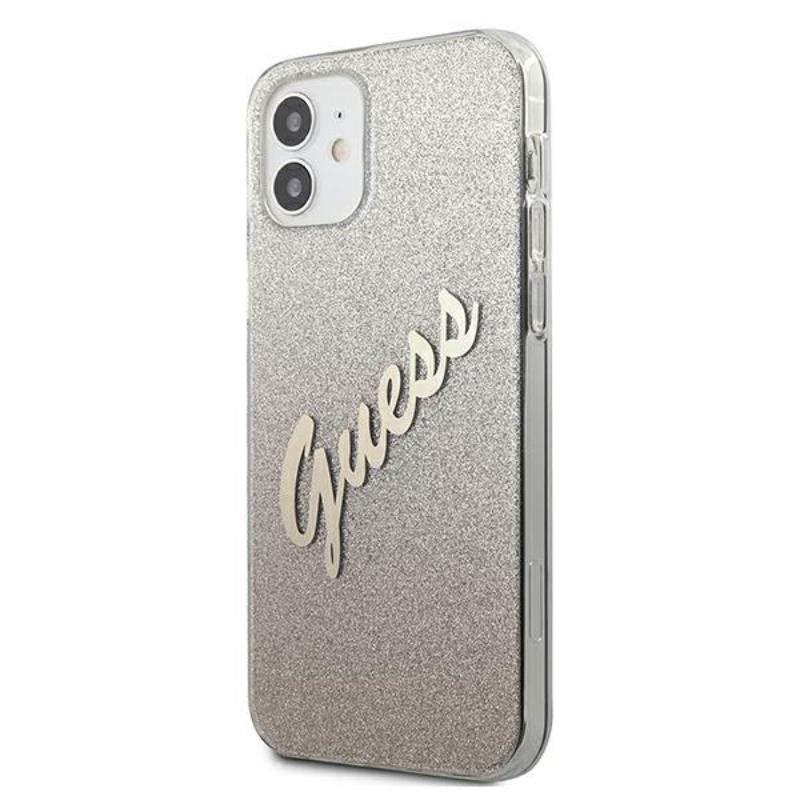 Guess Glitter Gradient Script – iPhone 12 mini dėklas (auksinis)