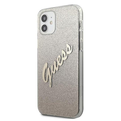 Guess Glitter Gradient Script – iPhone 12 mini dėklas (auksinis)